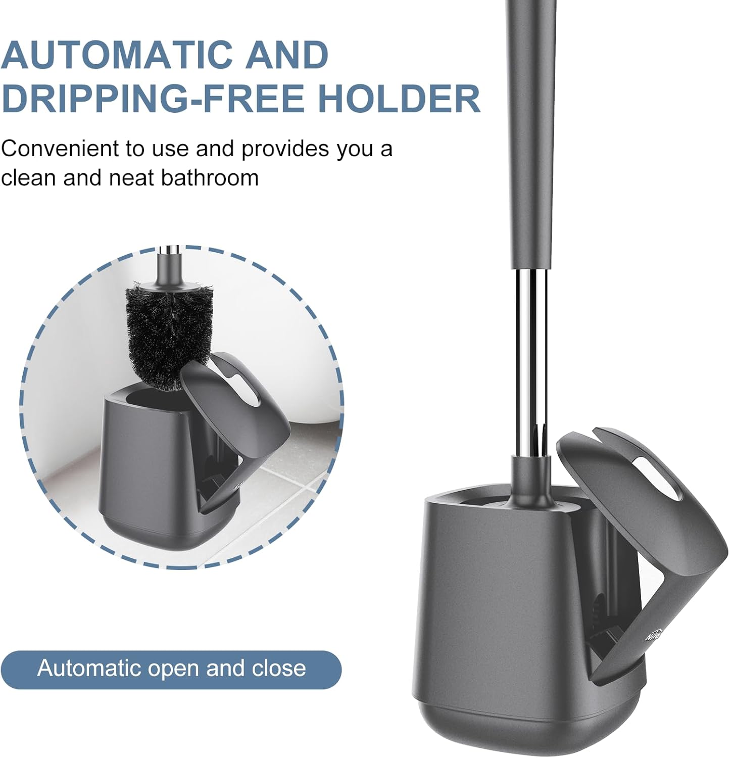 SetSail Toilet Brush and Holder, Self Closing Lid Toilet Bowl Brushes Holder and Extra Long Handle