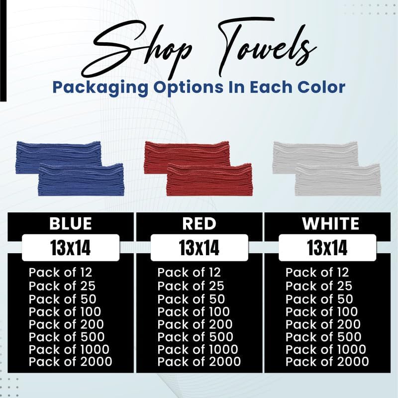 Shop Towels (White, 2000-Pack) - Bulk Cleaning Towel in a Bag, Mechanic Cotton Wipes for Car