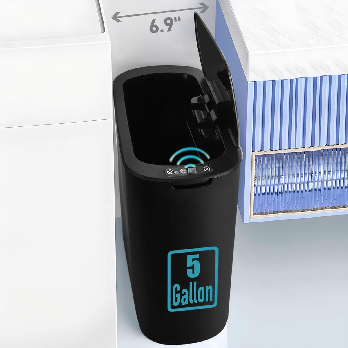 5 Gallon Motion Senor Bathroom Trash Can with Lid, Automatic Garbage Can Touchless, Smart Plastic