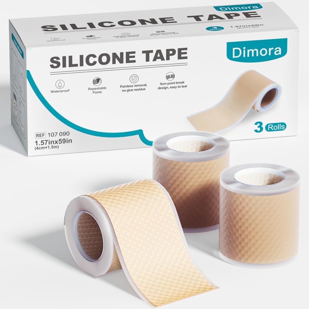 Dimora Silicone Tape 3 Rolls - Hypoallergenic Medical Tape for Sensitive Skin, Pain-Free Removal