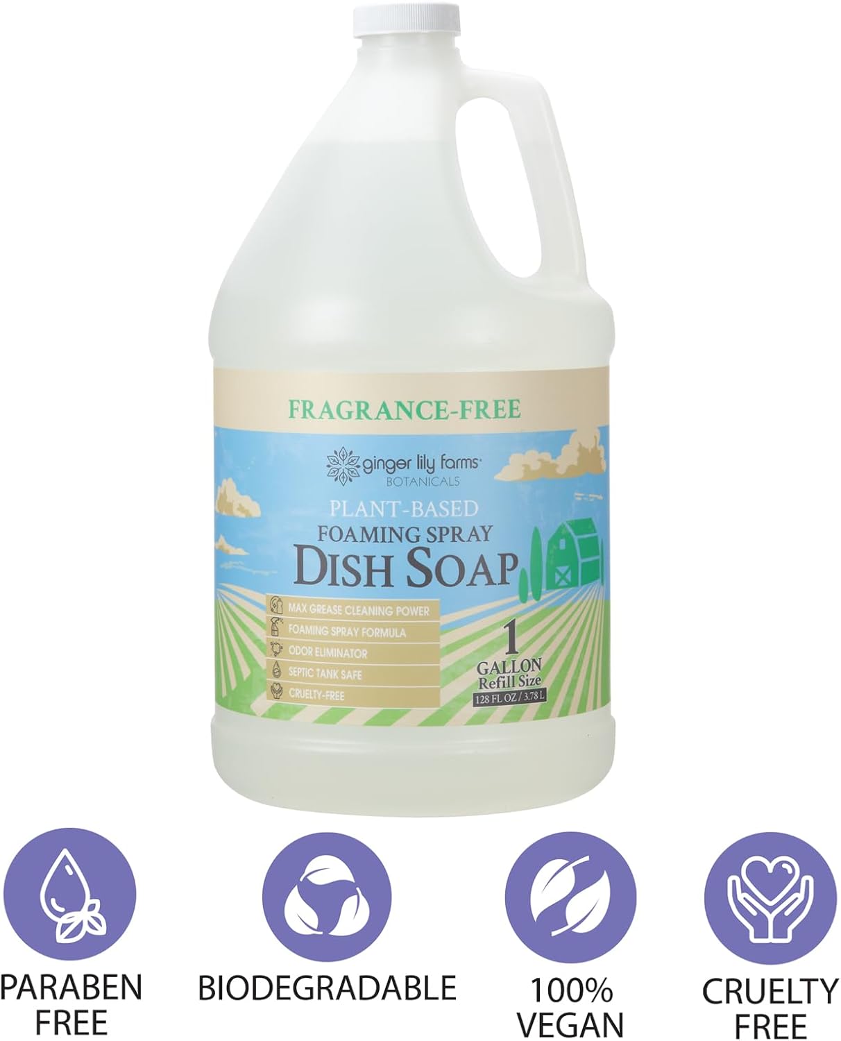 Ginger Lily Farms Botanicals Plant-Based Foaming Spray Dish Soap, Concentrated Formula with Max