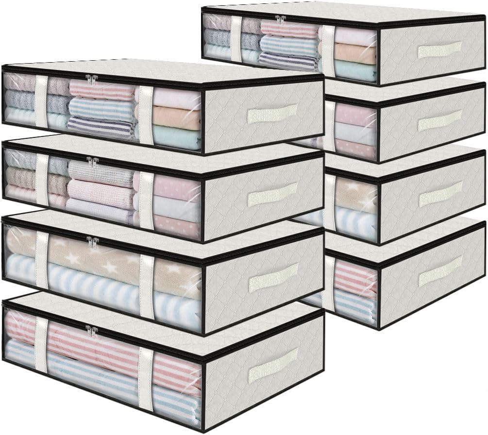 StorageRight Under Bed Storage Bins, 8-Pack 40L Foldable Fabric Storage Bags with Transparent