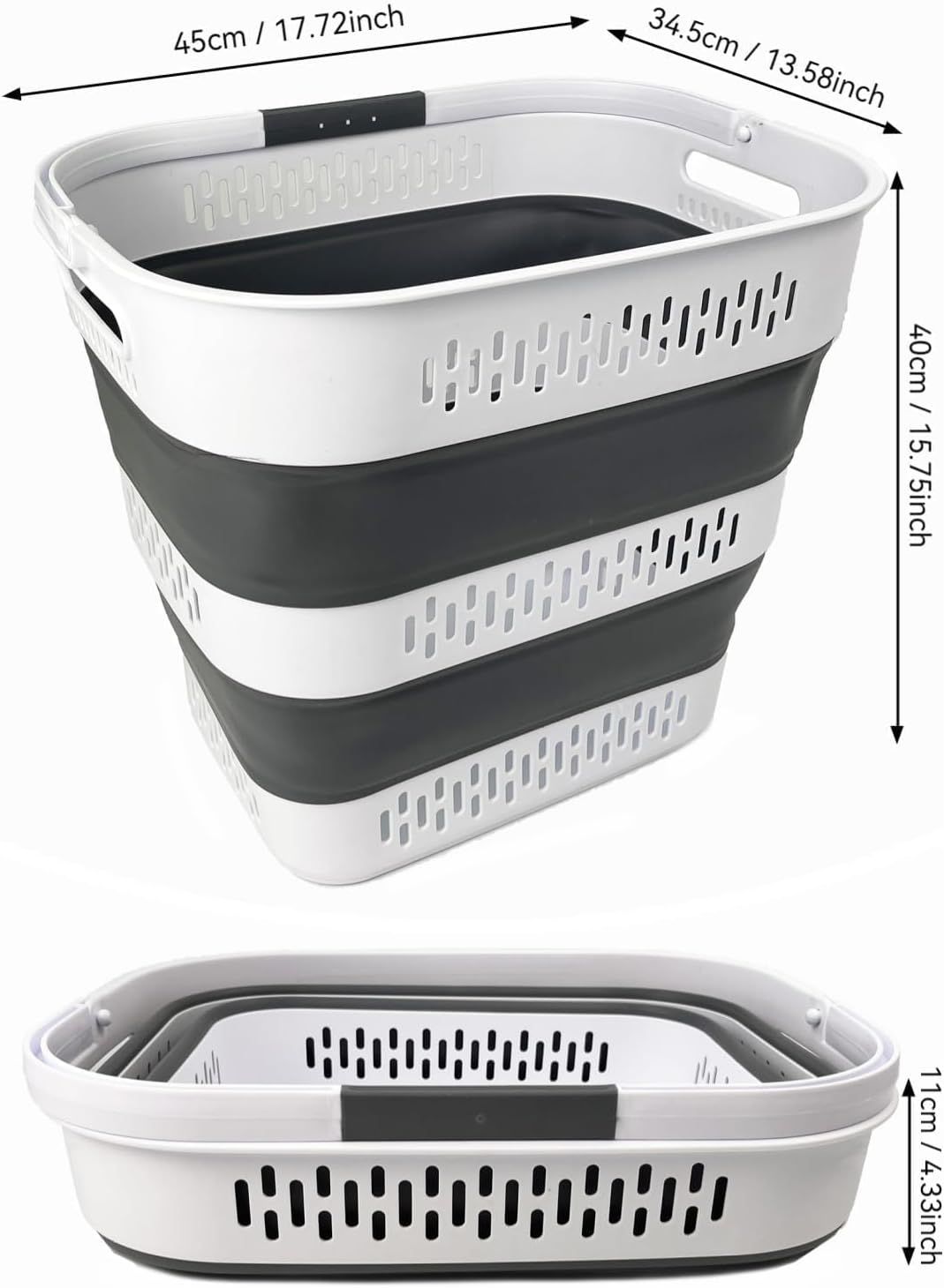 SAMMART 40L (10.5 Gallon) Collapsible Plastic Laundry Basket with Handles - Foldable Pop Up Storage