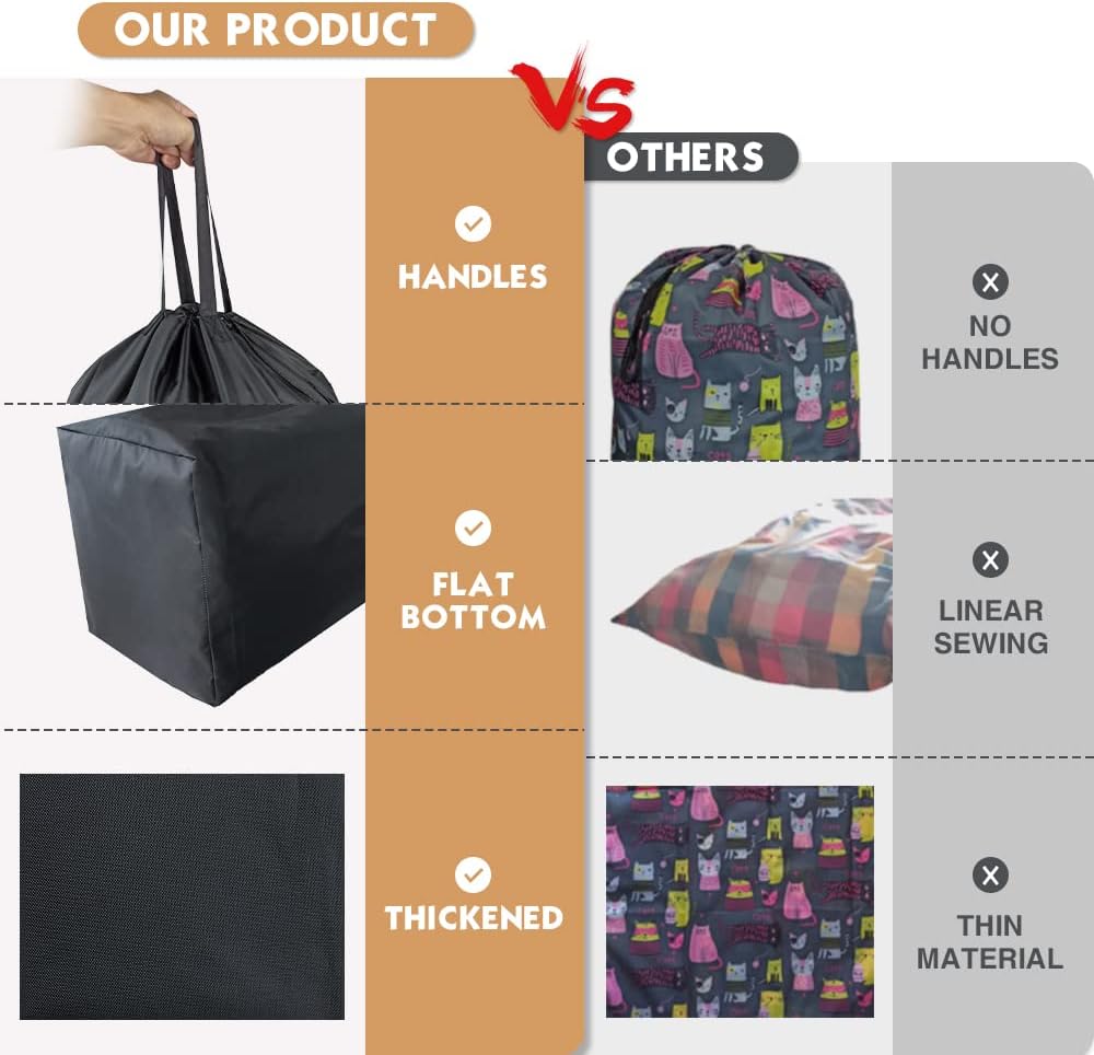Washable Travel Laundry Bag with Handles and Drawstring, Heavy Duty Large Enough to Hold 3 Loads of