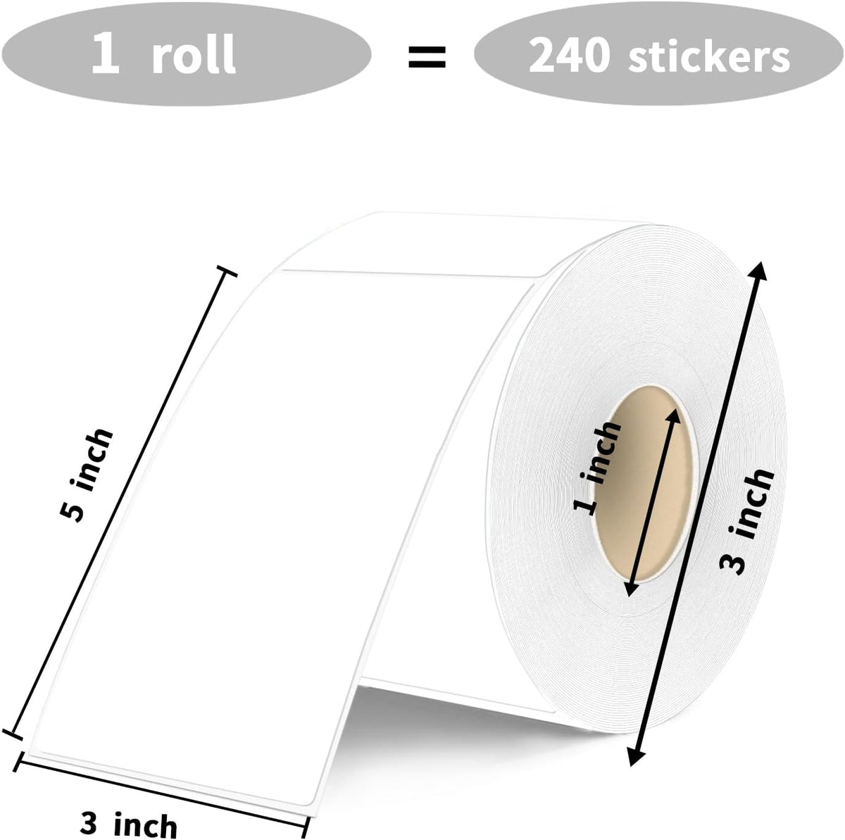 3×5 Inch White Removable Thermal Labels,Waterproof Thermal Label,240 Sheets per Roll with