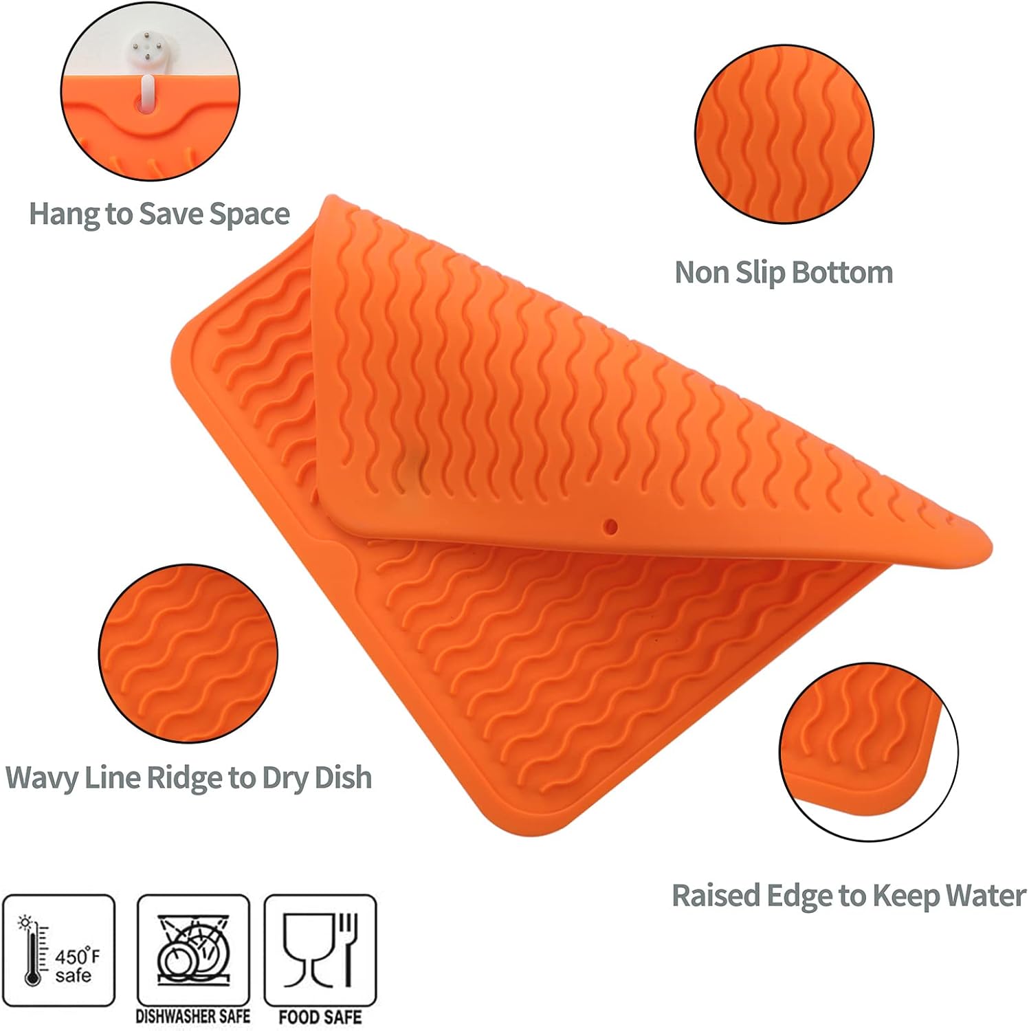 Silicone Dish Drying Mat for Multiple Usage,Easy clean,Eco-friendly,Heat-resistant Silicone Mat for