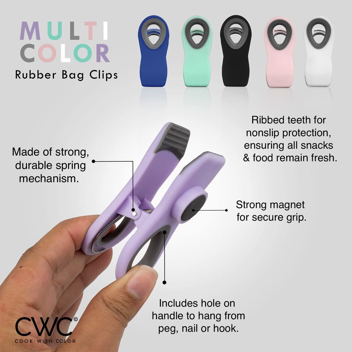 COOK WITH COLOR Bag Clips - Heavy Duty Chip Clip and Refrigerator Magnet Clips for Food Storage