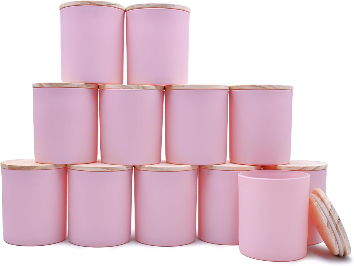 SHOWIN 14 OZ Thick Candle Jars for Making Candles 12 Pcs, 3 Wick Empty Jars with Wood Lids for
