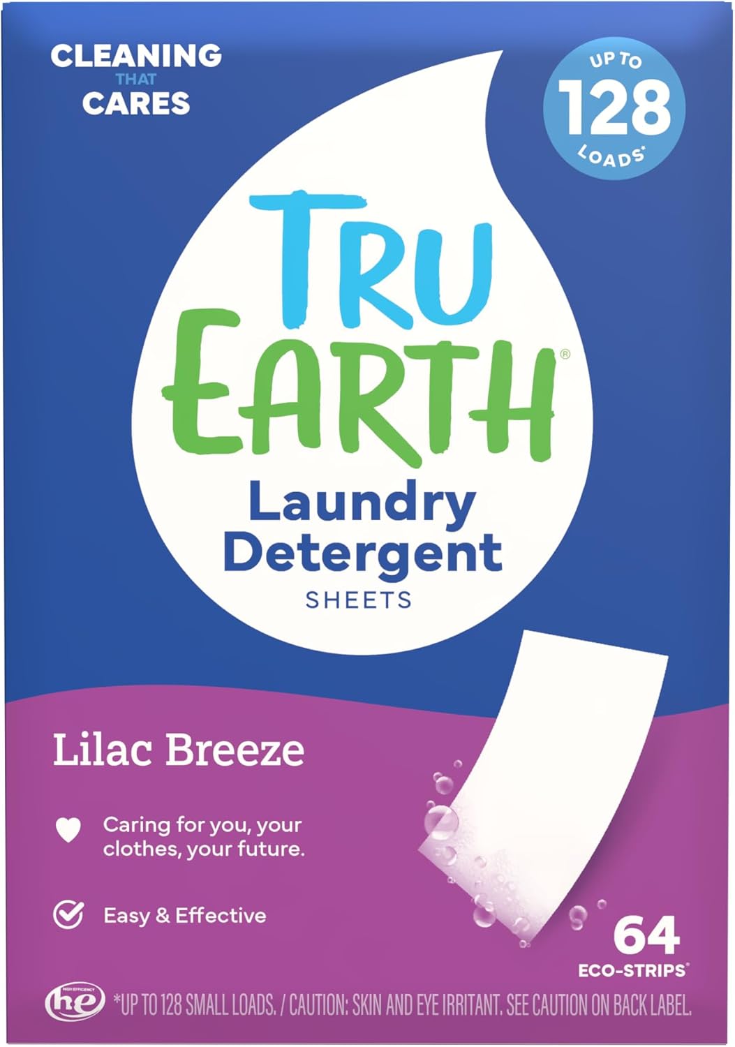 Tru Earth Compact Dry Laundry Detergent - Up to 128 Loads (64 Sheets) - Paraben-Free - Original