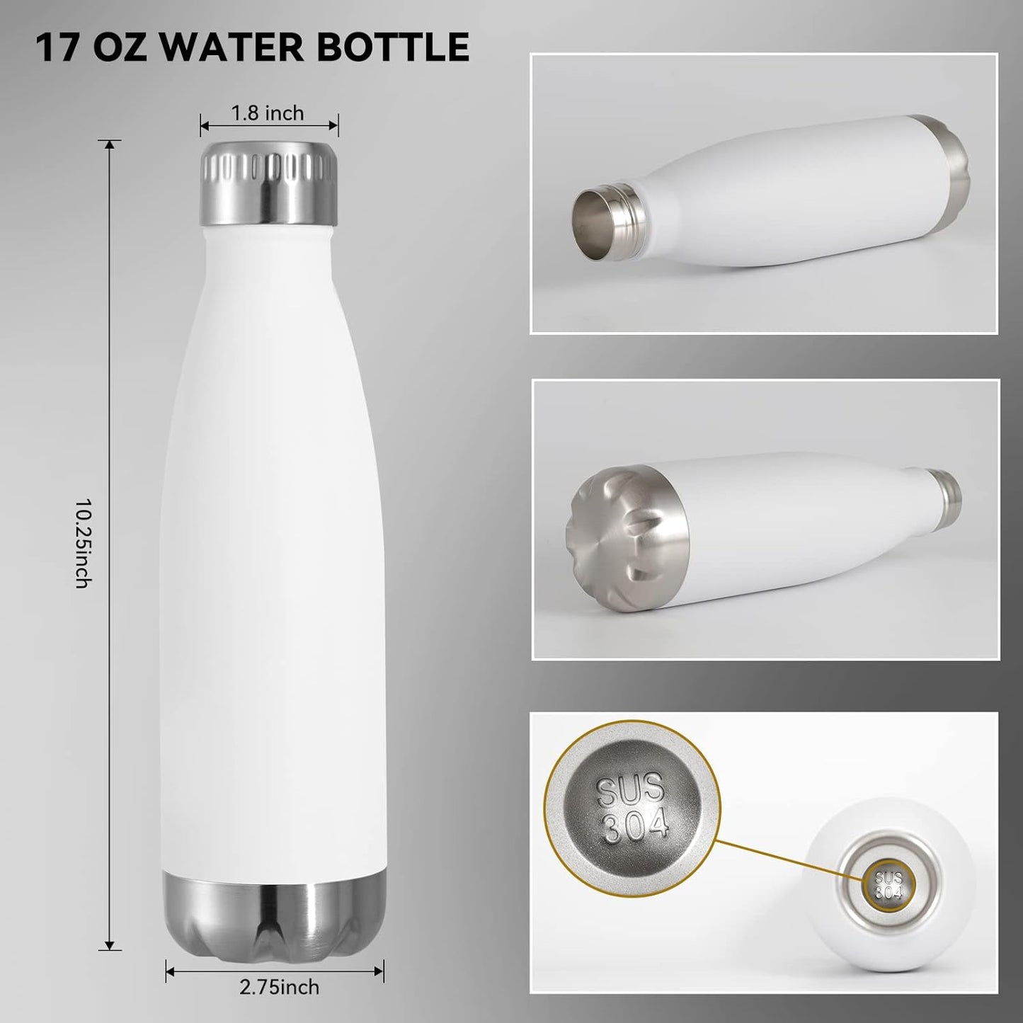 VEGOND 17oz Stainless Steel Water Bottles, Reusable Metal Sports Water Bottle Keeps Drink Hot and