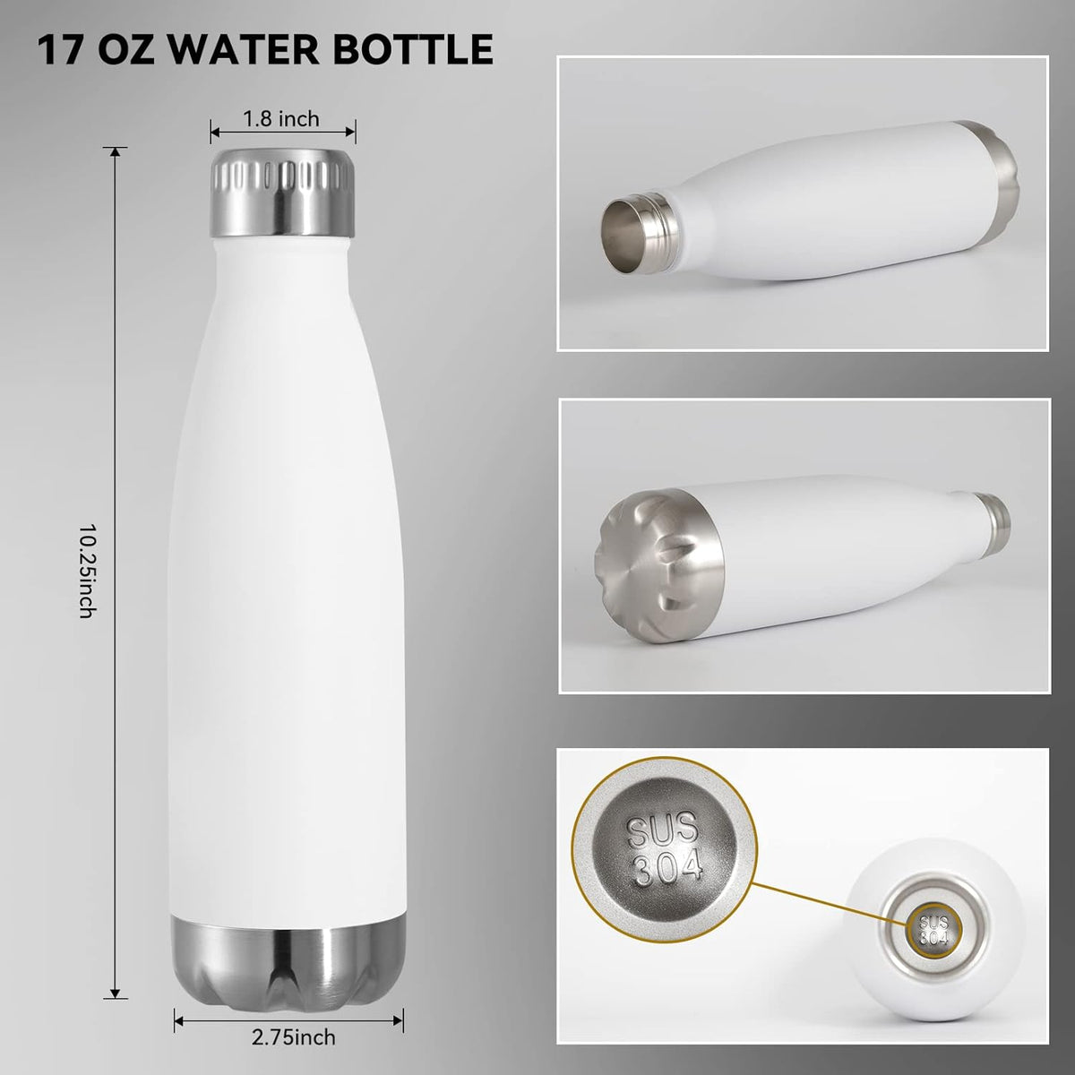 VEGOND 17oz Stainless Steel Water Bottles, Reusable Metal Sports Water Bottle Keeps Drink Hot and
