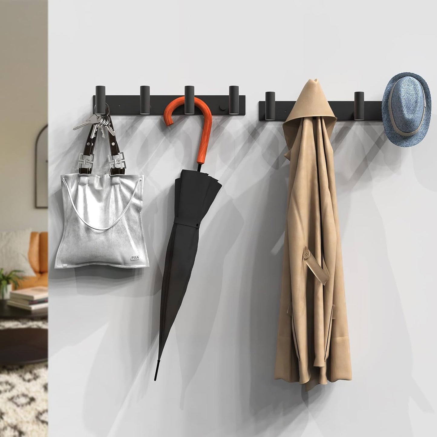 VAEHOLD Hat and Coat Wall Mount Rack - 4 Hooks for Robes, Bags, Keys, and Towels - Bathroom Towel
