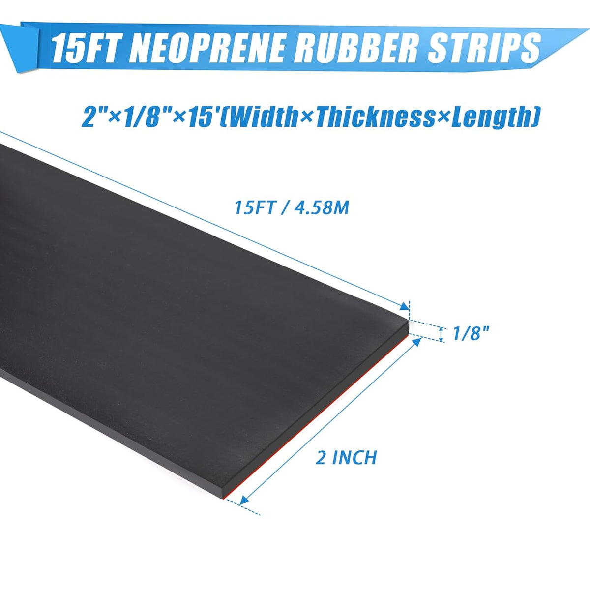 Neoprene Rubber Sheets & Strips with Adhesive Backing - 2" Wide x 1/8" Thick x 15' Long