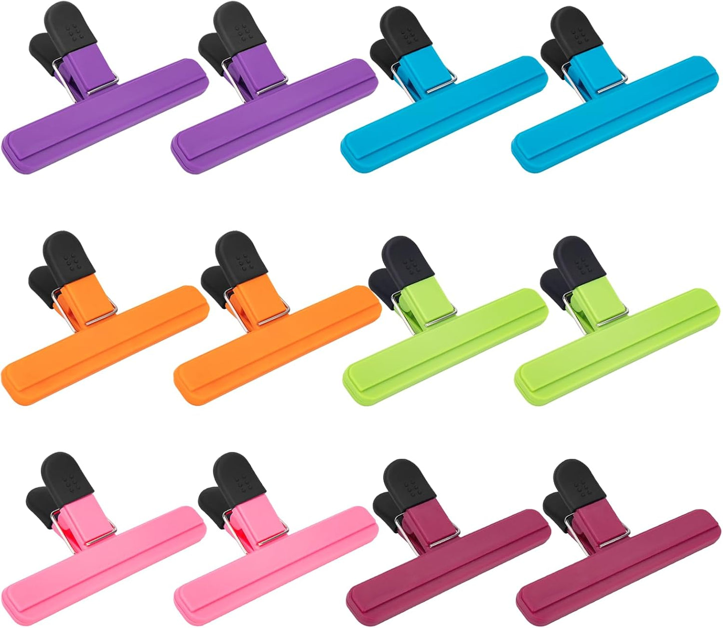 OWLKELA Chip Clip, 12 Pack Colors Wide Open Bag Clips for Food Storage, Heavy Duty Seal Grips