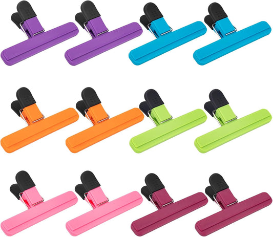 OWLKELA Chip Clip, 12 Pack Colors Wide Open Bag Clips for Food Storage, Heavy Duty Seal Grips