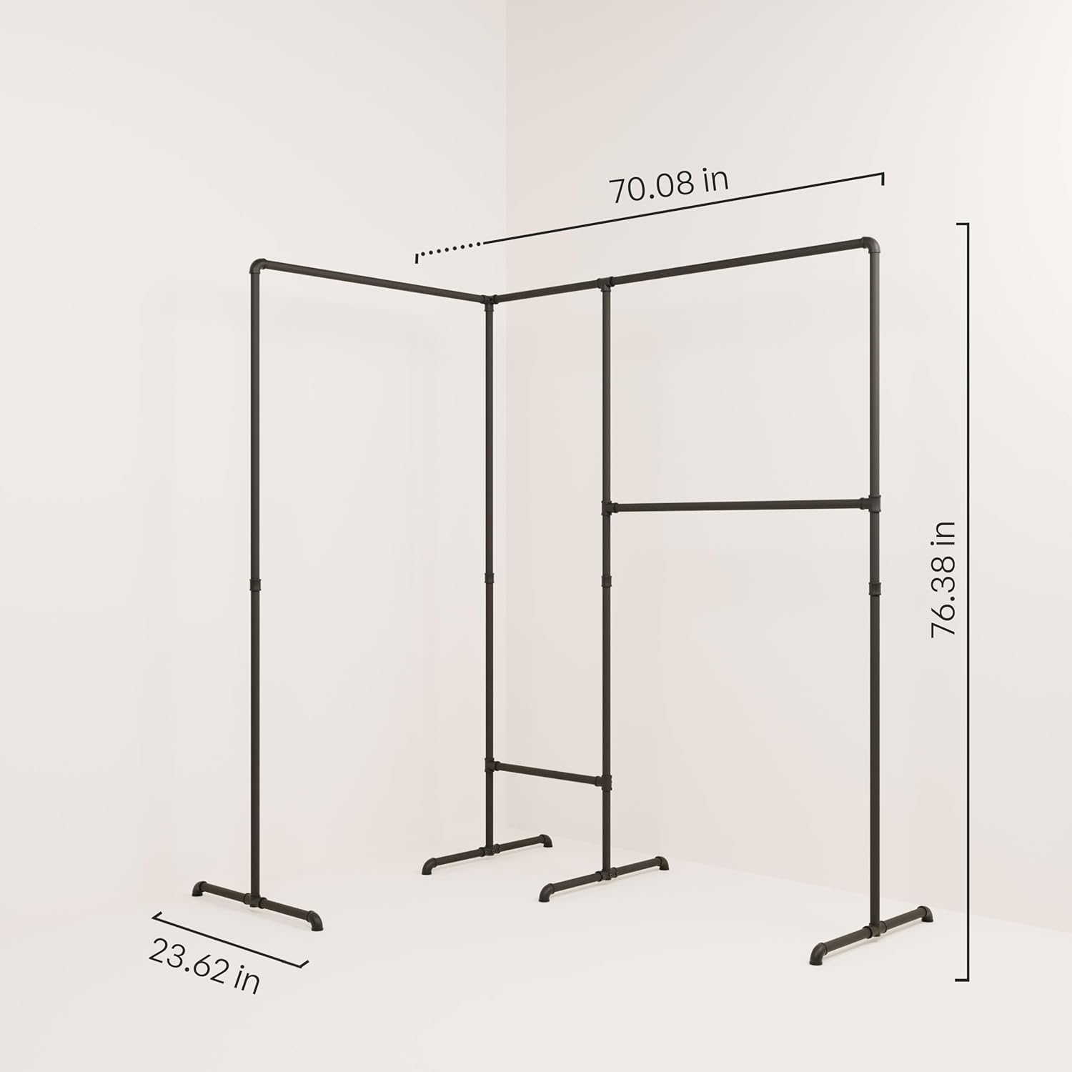 pamo Industrial Pipe Clothing Rack with Shelf - 220 lbs Capacity - Free Standing Clothes Rack and