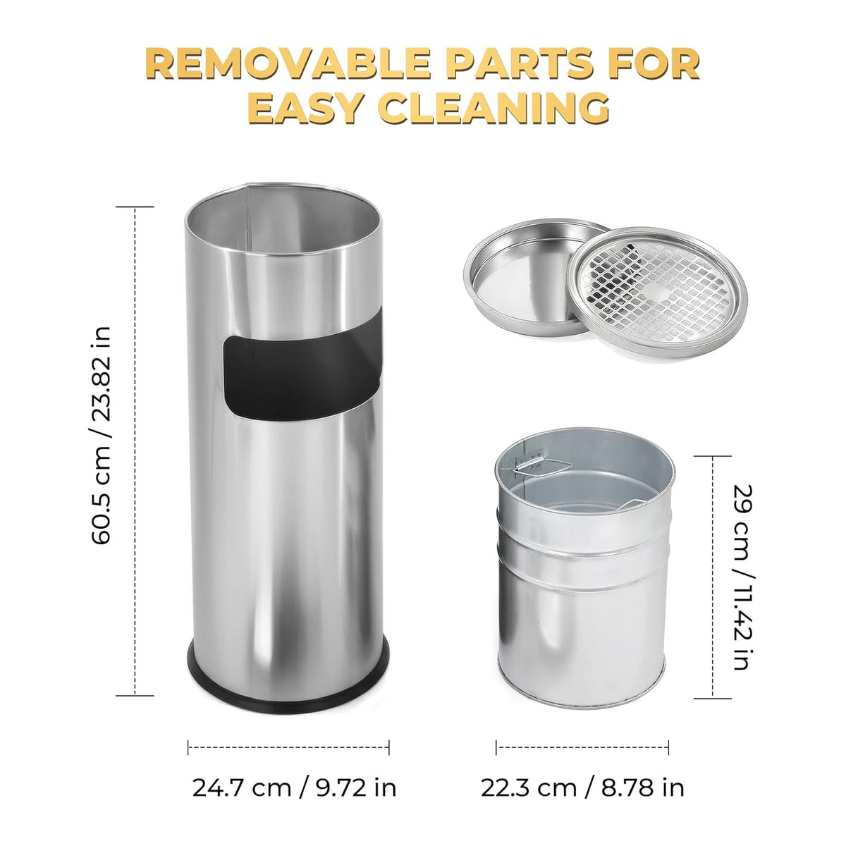 Trash Can Outdoor Waste Container Round Stainless Steel Trash Can with Removable Inner Bucket for