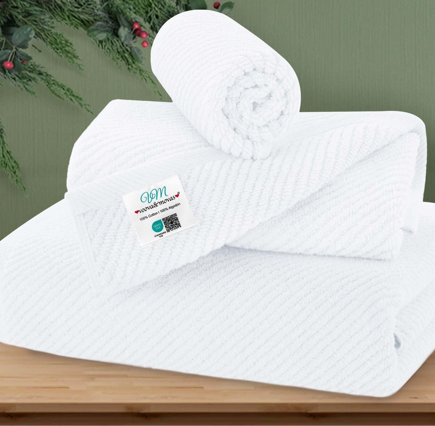 VOOVA & MOVAS White Towels for Bathroom, 100% Cotton | Quick Dry | Soft | Thick, 3 Piece Towel Set