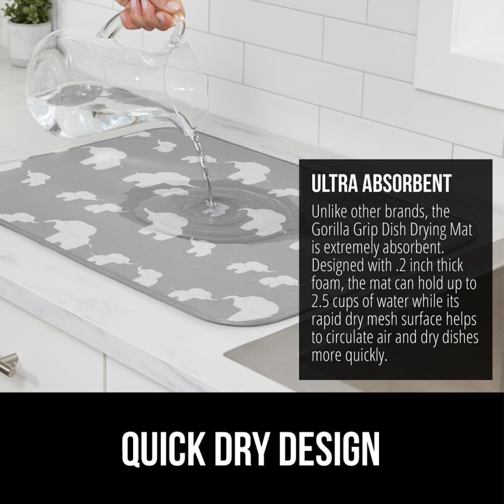 GORILLA GRIP Ultra Water Absorbent Microfiber Dish Drying Mat, 18x32, Quick Dry Thick Mesh, Slip