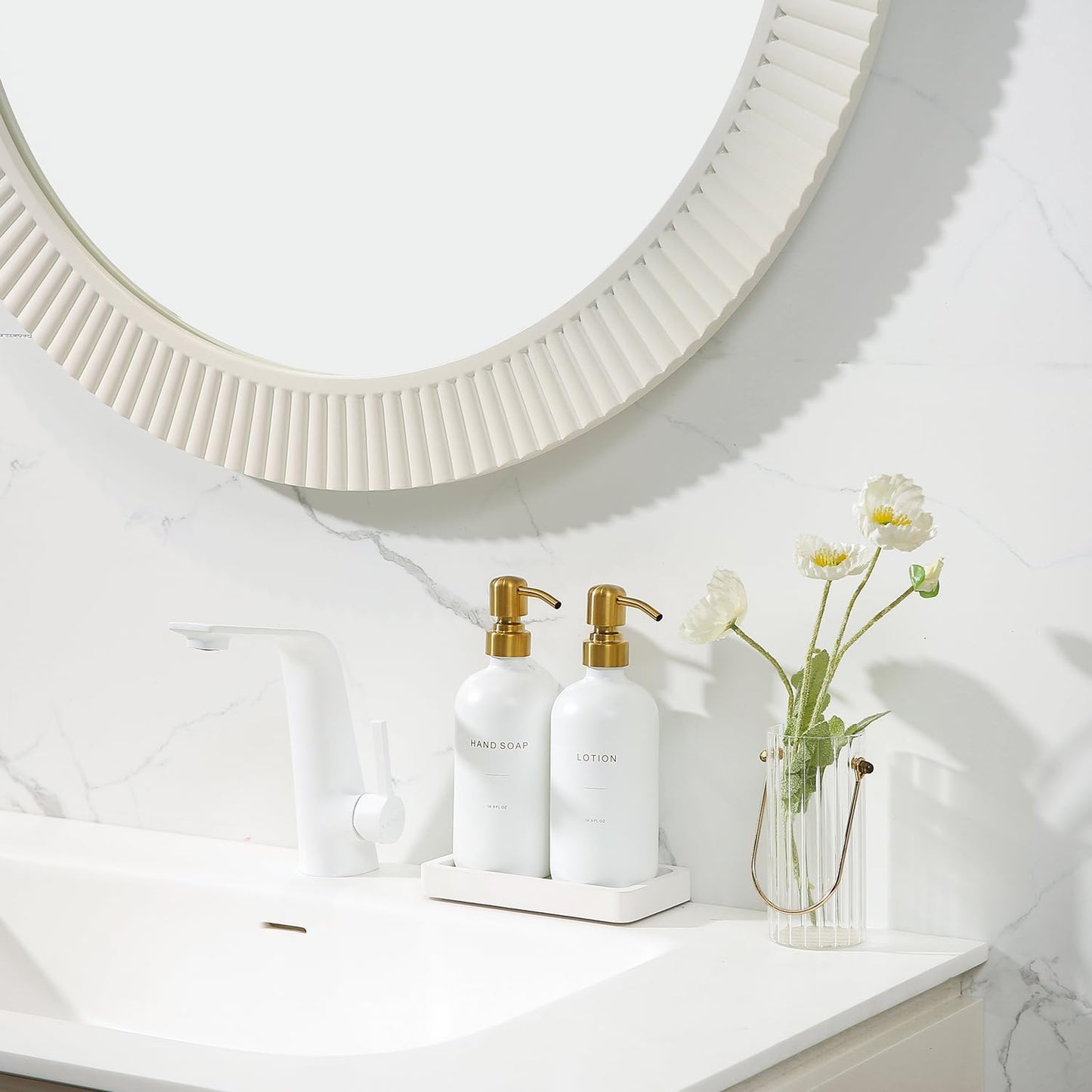 Gold Soap Dispenser Bathroom Set, Hand and Lotion Dispenser with Stainless Steel Pump, Perfect for
