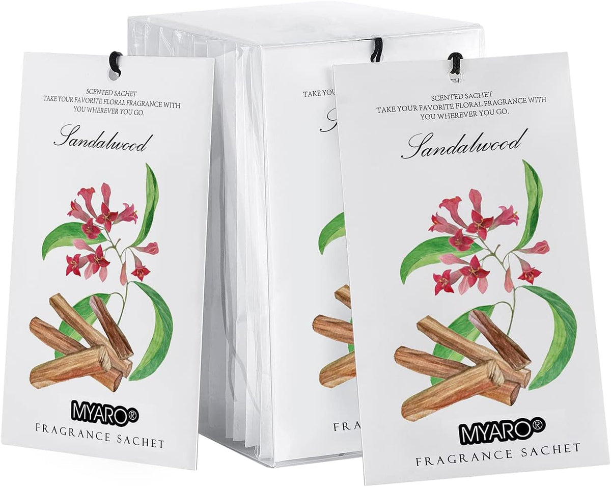 MYARO Scented Sachet House Air Freshener - 12 Pack Long Lasting Sandalwood Fragrance Deodorizer for