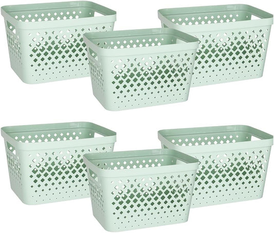Glad Plastic Storage Basket Set, Value Pack of 6 | Open Storage Bins for Shelves, Bathroom, Pantry