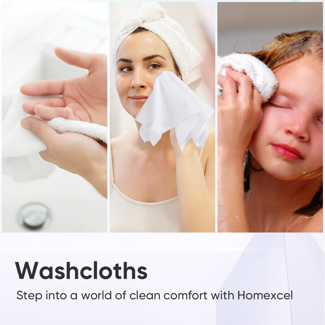 HOMEXCEL Microfiber Washcloths 12 Pack, Highly Absorbent and Soft Face Towel, Multi-Purpose White