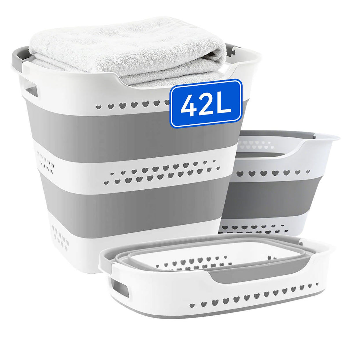42L Medium Collapsible Plastic Laundry Basket with Handles, Foldable Laundry Basket Hamper, Pop Up