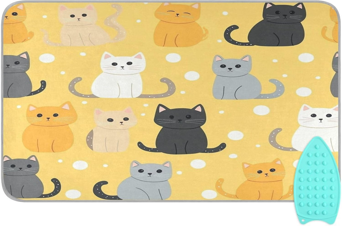Yellow Polka Dot Cat Ironing Mat Thickened Ironing Blanket Travel Portable Double-Side Using