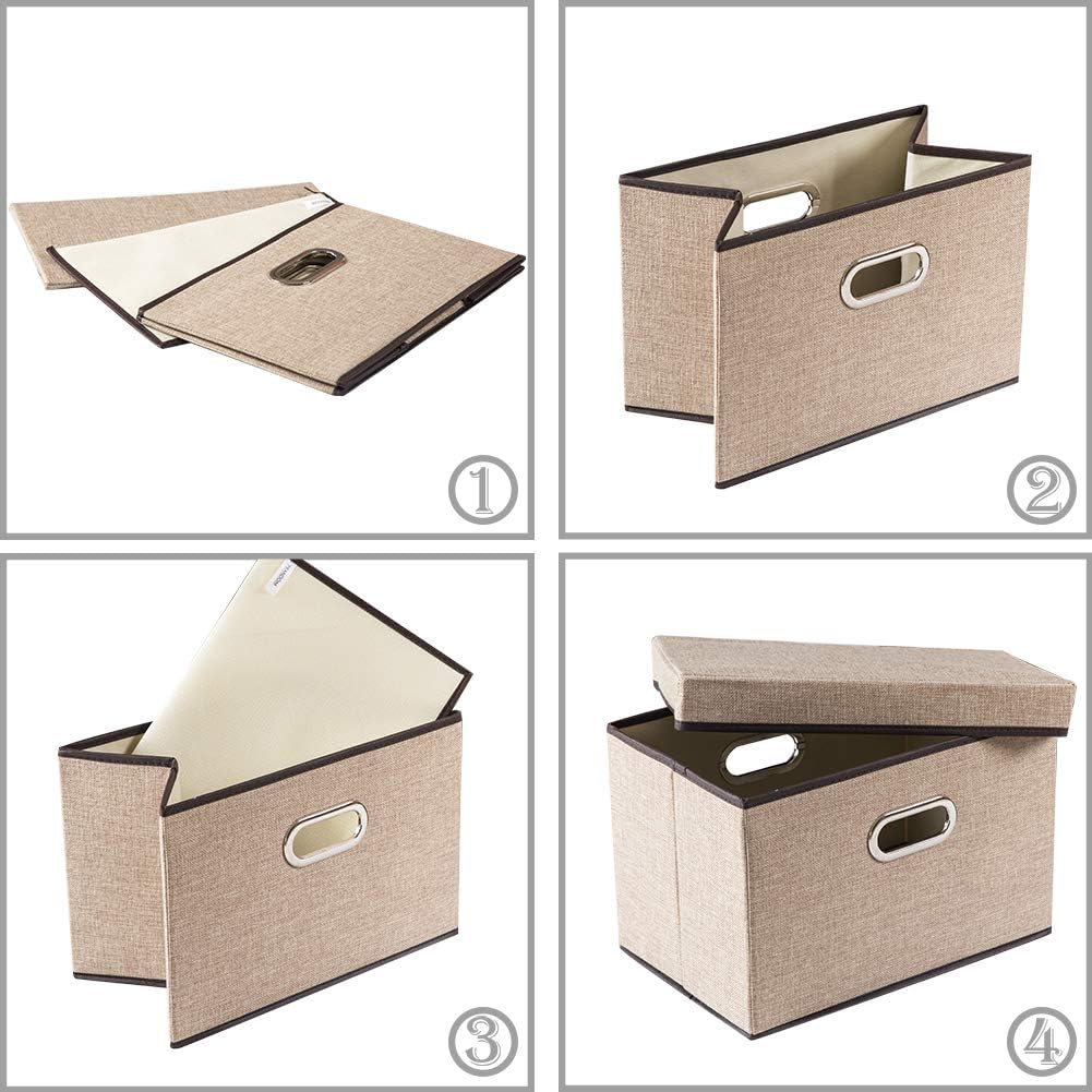 PRANDOM Collapsible Storage Cubes with Lids [3-Pack] Jute Fabric Foldable Storage Boxes Organizer