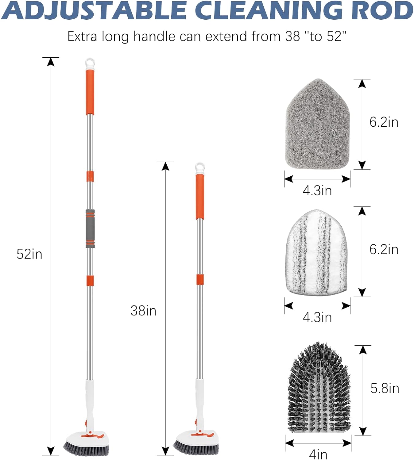 SetSail Floor Scrub Brush, 3-In-1 Tile Tub Floor Scrubber with 52-inch Adjustable Long Handle