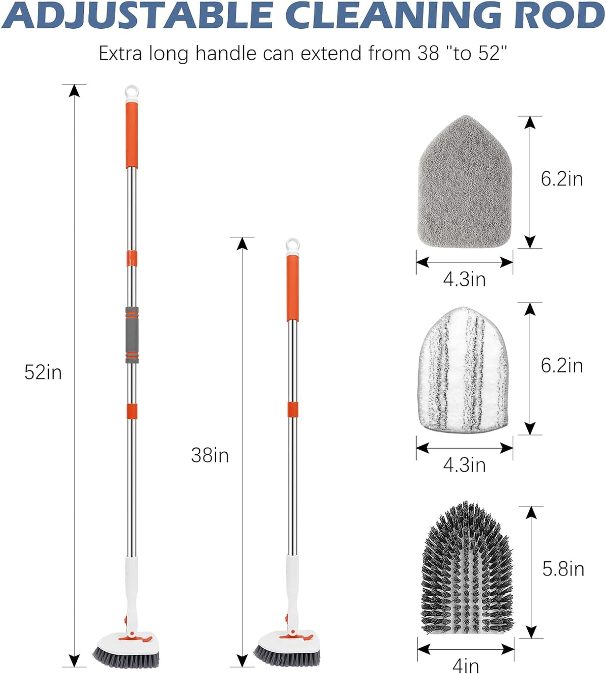 SetSail Floor Scrub Brush, 3-In-1 Tile Tub Floor Scrubber with 52-inch Adjustable Long Handle