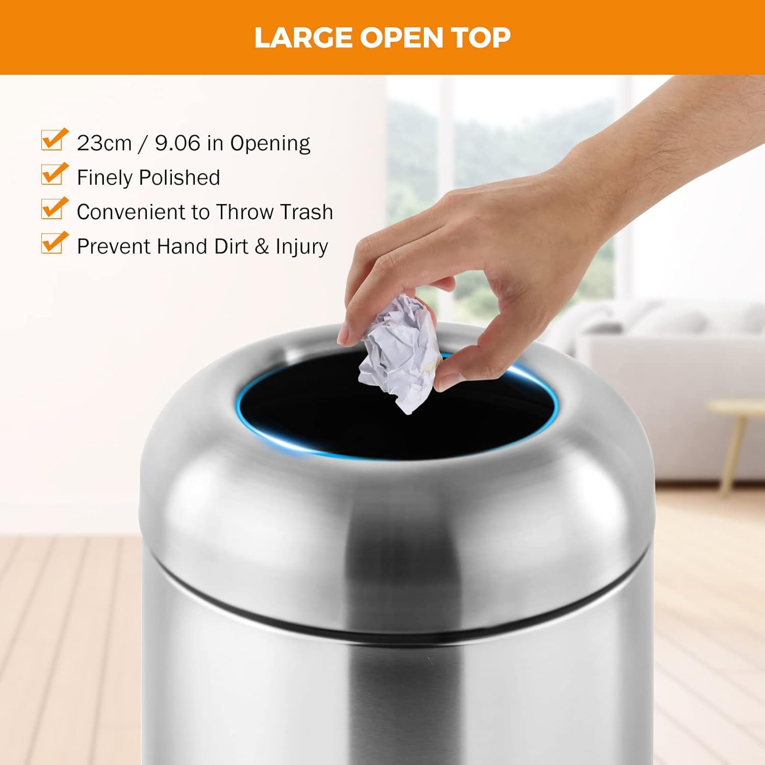 BEAMNOVA 16.5 Gallon Trash Can Black Open Top Large Outdoor Indoor Commercial Stainless Steel