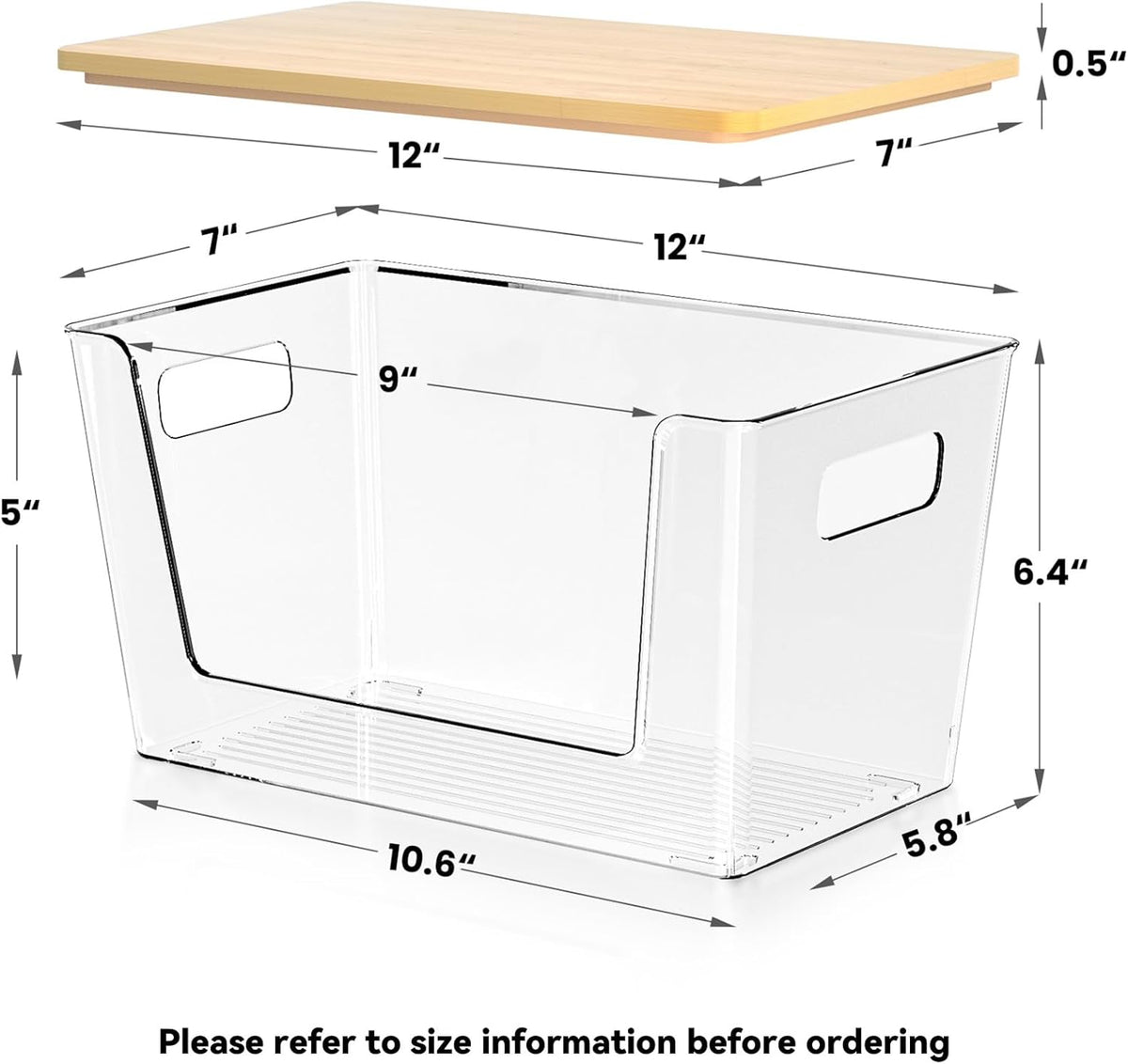 6 Pack Clear Stackable Storage Bins with Bamboo Lids, Plastic Storage Containers with Handle for