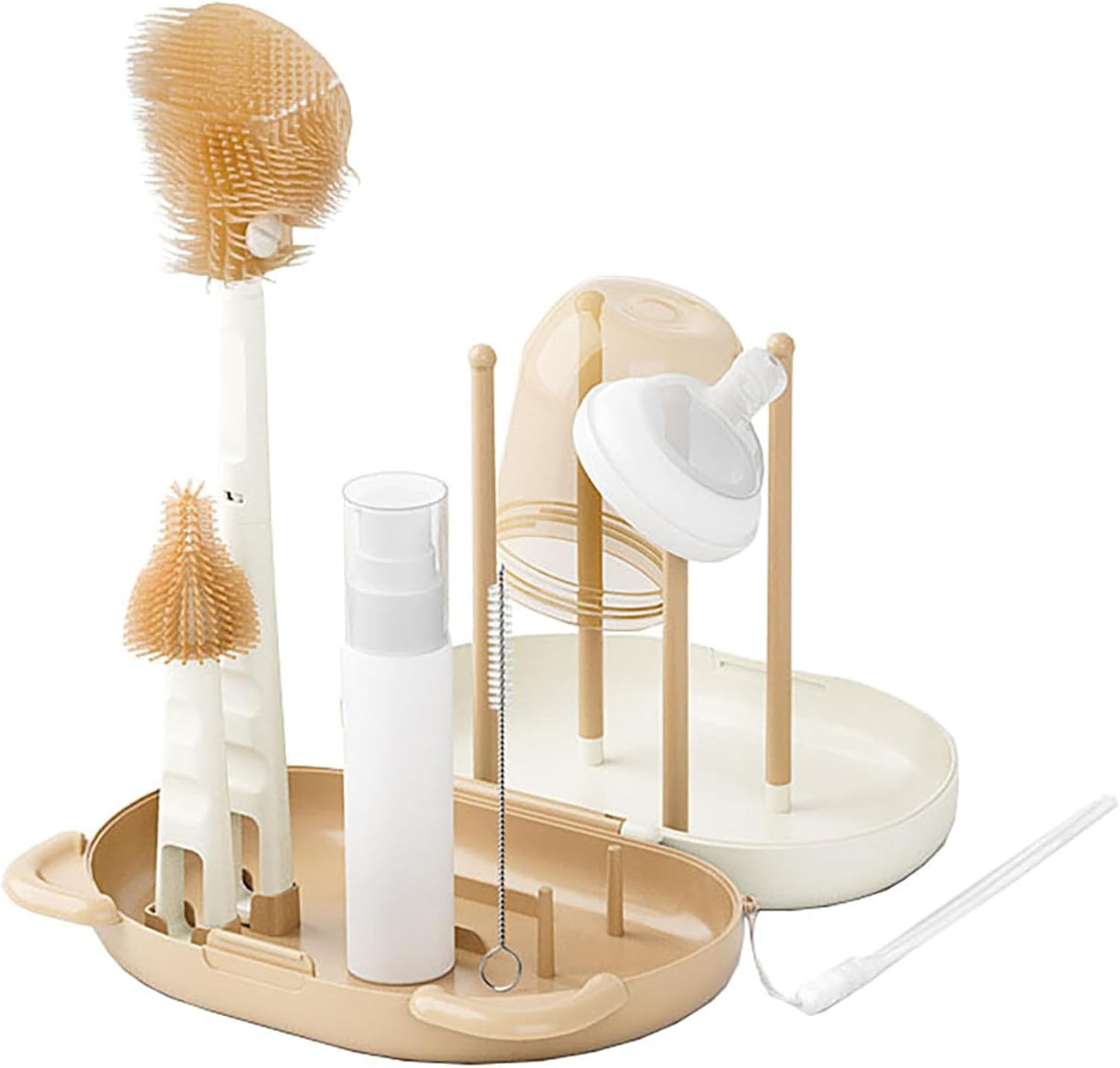 HOEREV Portable Baby Silicone Bottle Brush Set Include Pacifier Brush, Straw Brush, draining Rack