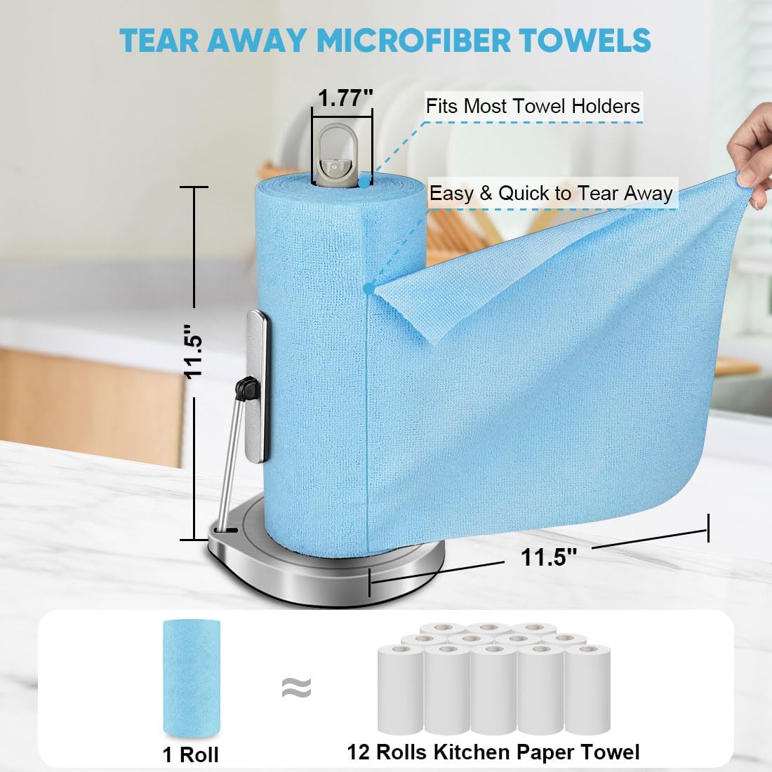AIDEA Microfiber Cleaning Cloth Roll, 50PK, Blue Shop Towels Reusable Tear Away Paper Towels