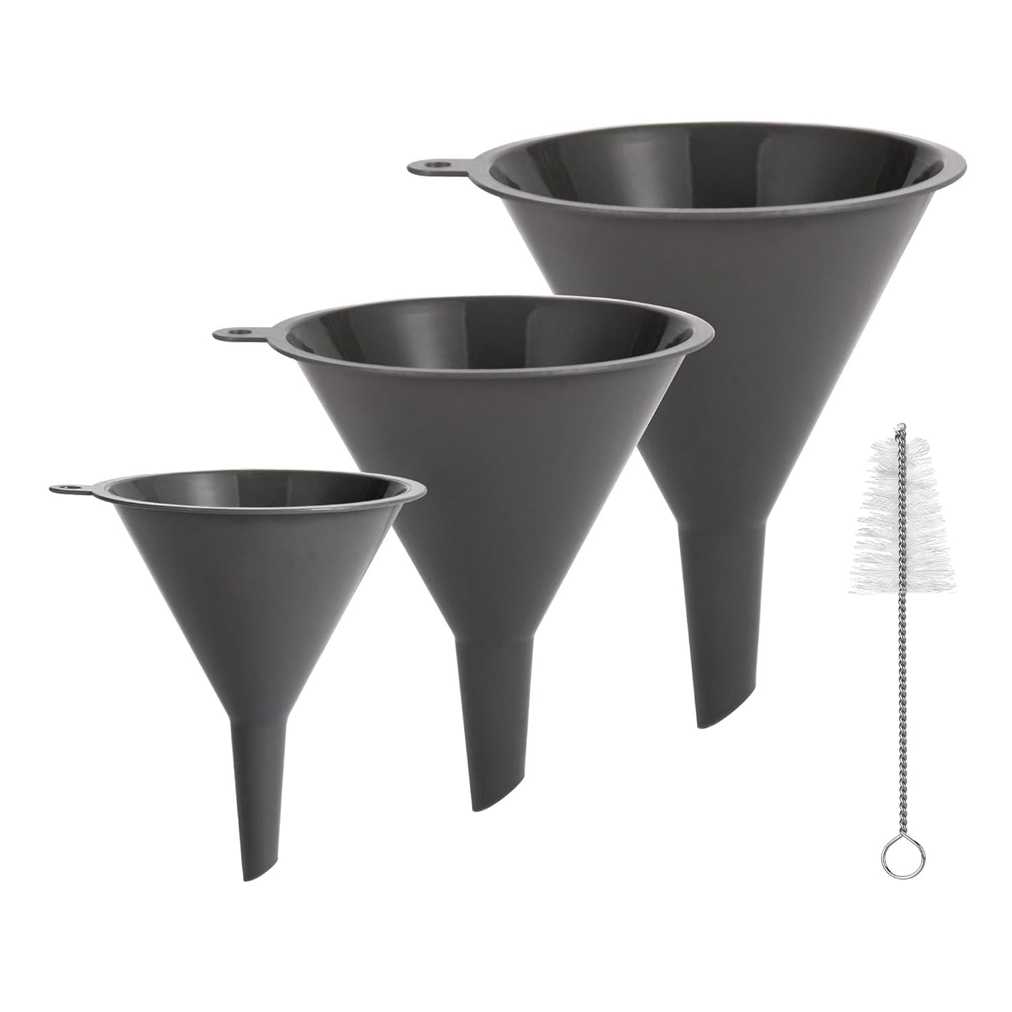 Plastic Kitchen Funnel Set of 3 with Clean Brush, Round Food Funnels for Kitchen Use