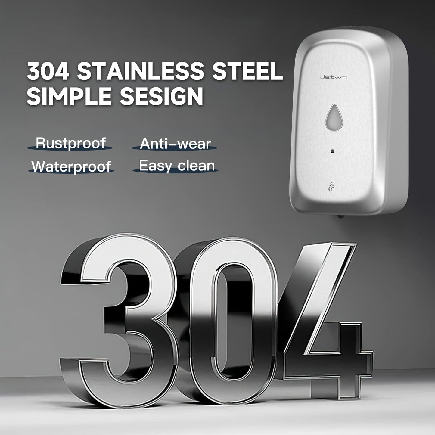 JETWELL Automatic Touch-Less Wall Mount Hand Soap Dispenser Liquid Drop Battery Operated, Brushed