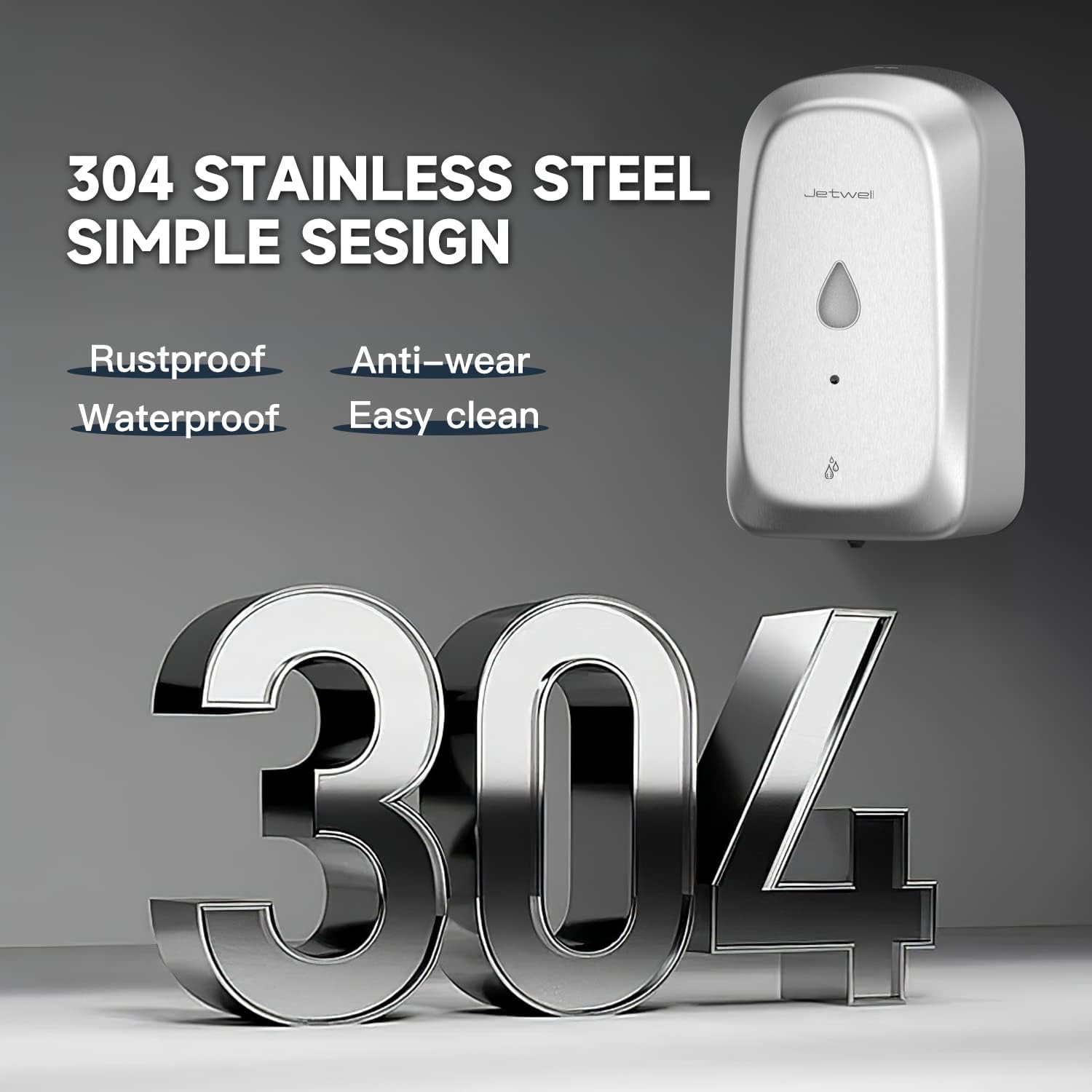 JETWELL Automatic Touch-Less Wall Mount Hand Soap Dispenser Liquid Drop Battery Operated, Brushed
