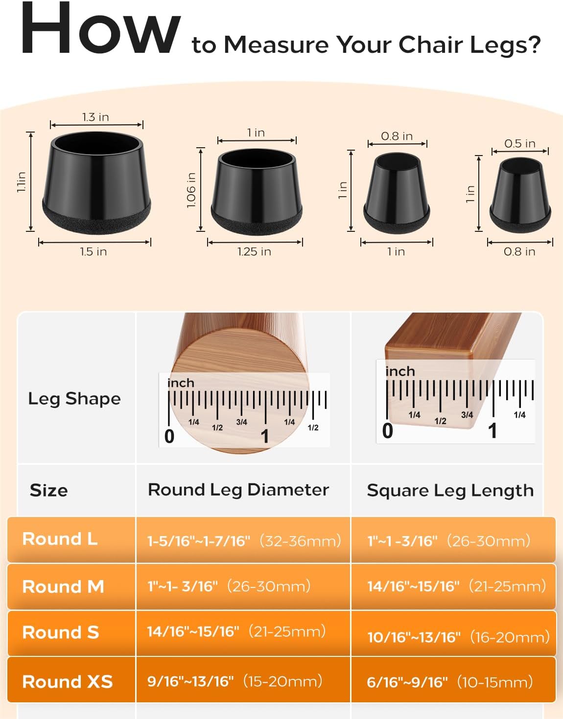 24-Pack Silicone Chair Leg Floor Protectors for Hardwood Floors -Felt Furniture Pads, Rubber Chair