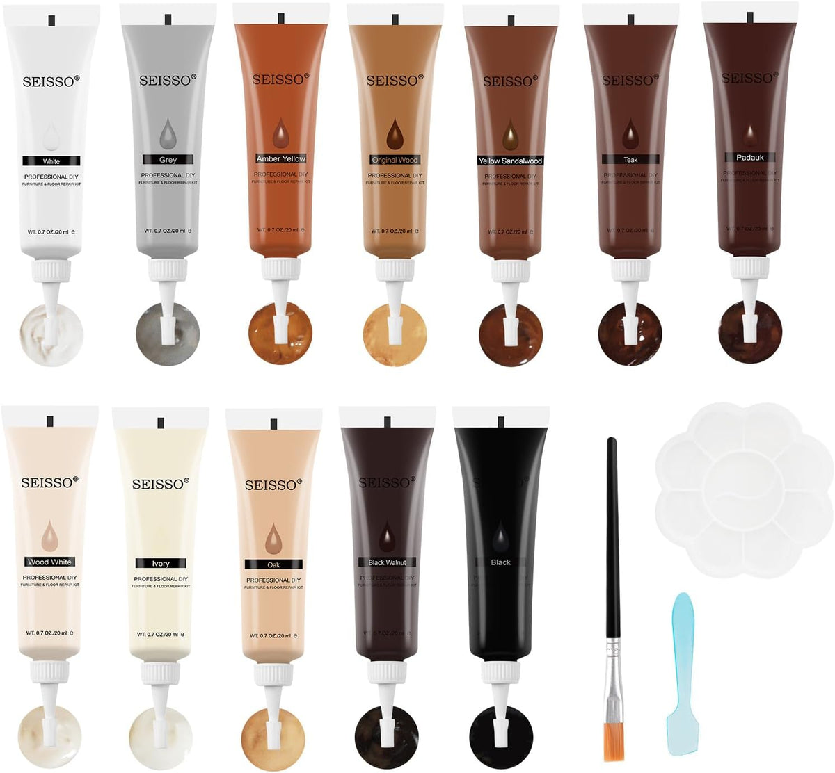 SEISSO Furniture Repair Kit, 12 Colors Wood Touch up Paint, Wood Stain, Wood Filles, Wood Paint