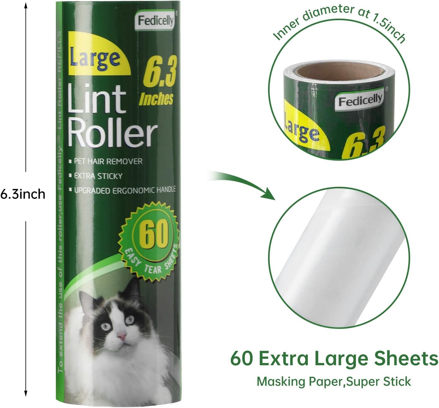 Fedicelly Large Lint Rollers Pet Hair Extra Sticky Floor, Cat Dog Hair Remover Laundry Clothes
