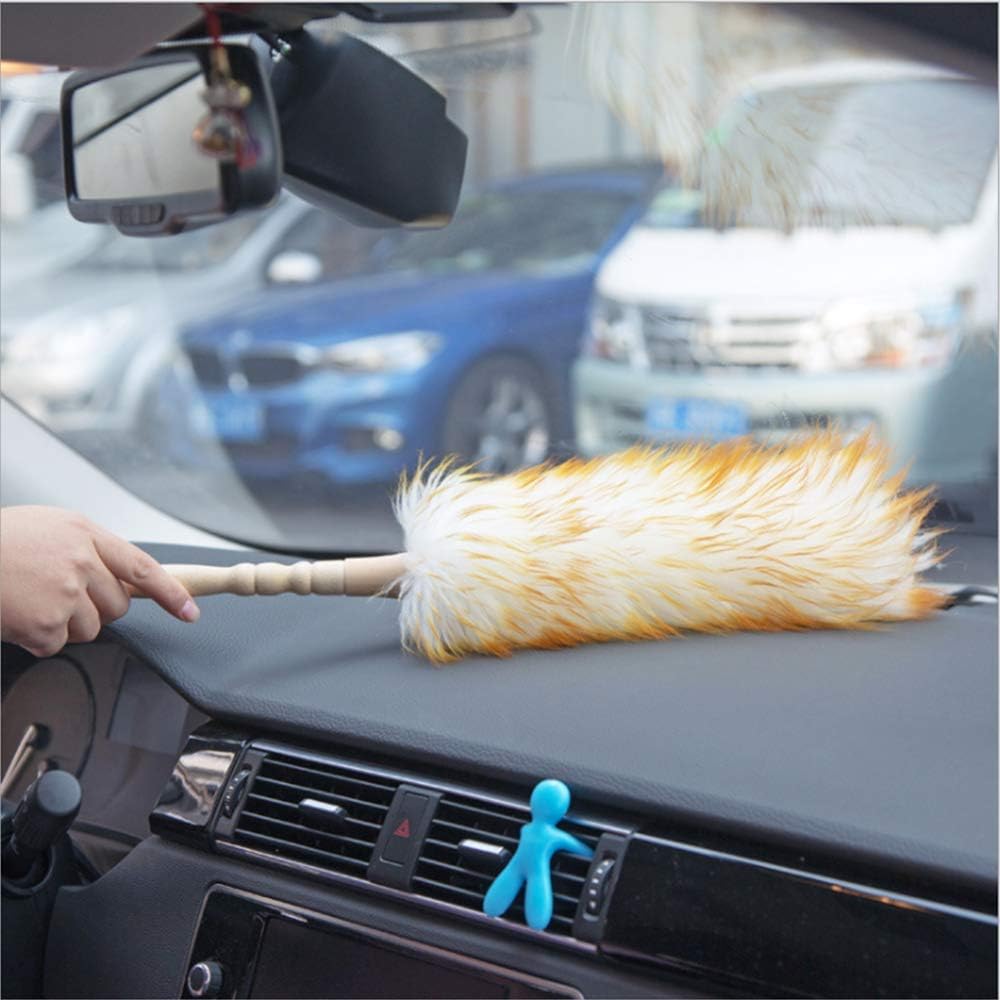 Lambswool Duster with Solid Wooden Handle,Leather Hang Strap,18.9 inch Long,Natural Feather Duster
