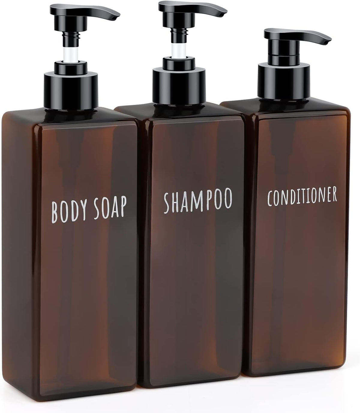 Segbeauty 16.9oz Lotion Dispenser, 3pcs Refillable Square Shampoo Bottles with Pump, 500ml Empty