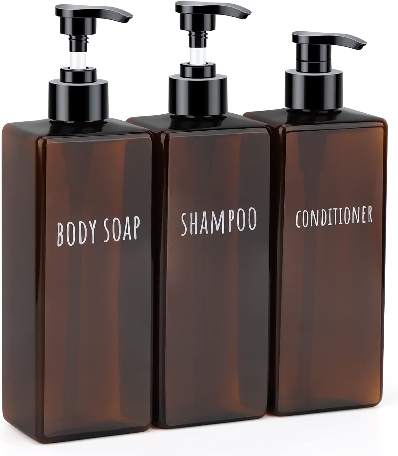 Segbeauty 16.9oz Lotion Dispenser, 3pcs Refillable Square Shampoo Bottles with Pump, 500ml Empty