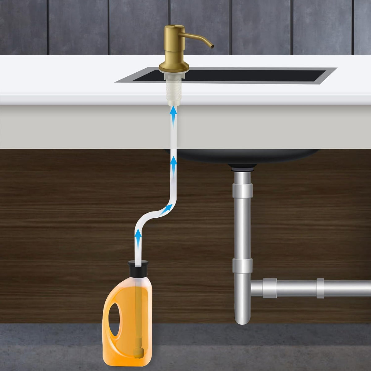 Soap Dispenser for Kitchen Sink and Extension Tube Kit, Stainless Steel Countertop SoapDispenser