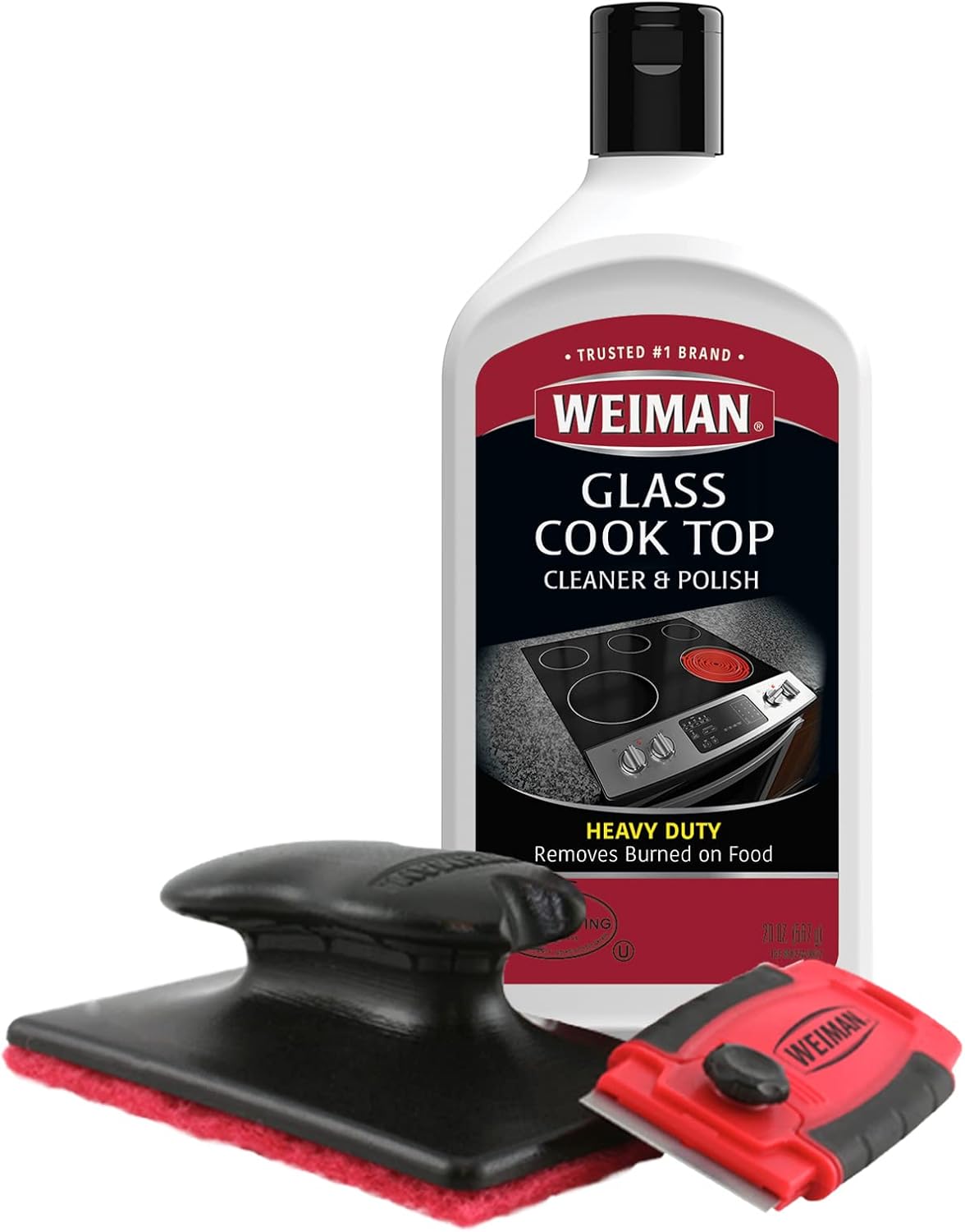 Weiman Glass Cooktop Cleaner Kit - Remove Burned on Food, Grease & Grime and Polish Stovetop