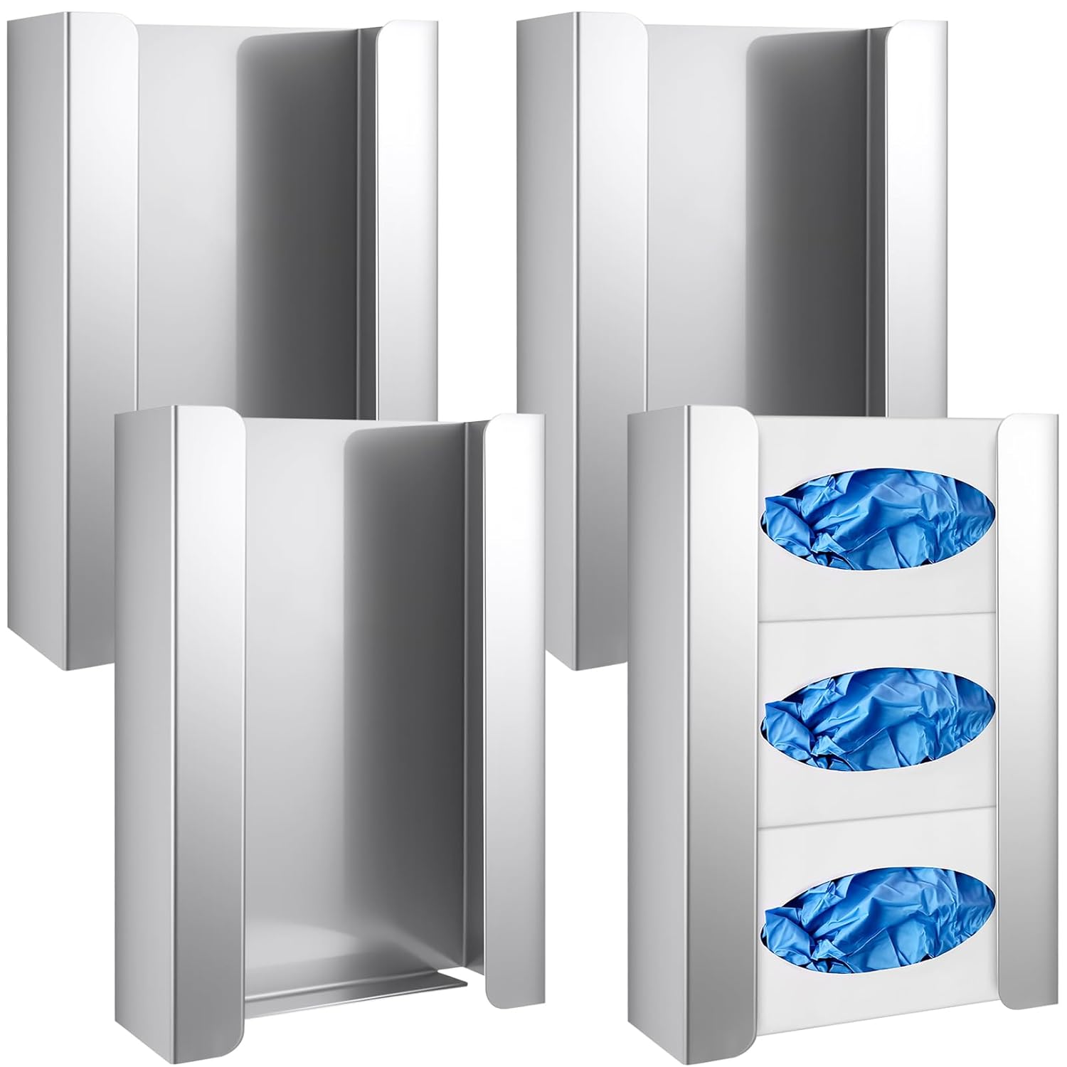 Blulu 4 Pack Glove Box Holder/Dispenser Stainless Steel Triple Wall Mounted Glove Box Organizer