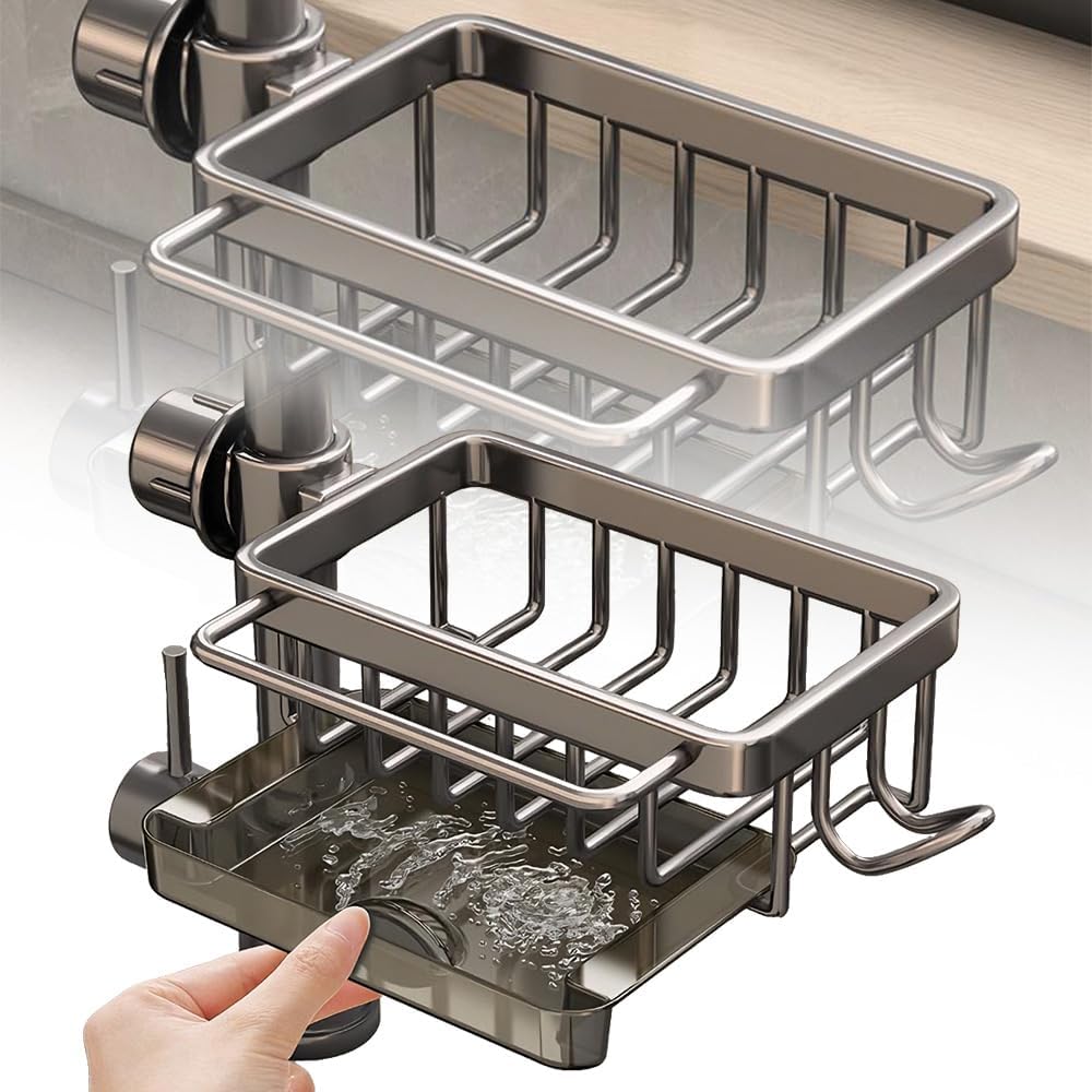 Sink Organizer Rack for Kitchen and Bathroom, 2024 New Kitchen Sink Faucet Organizer with Drip Tray