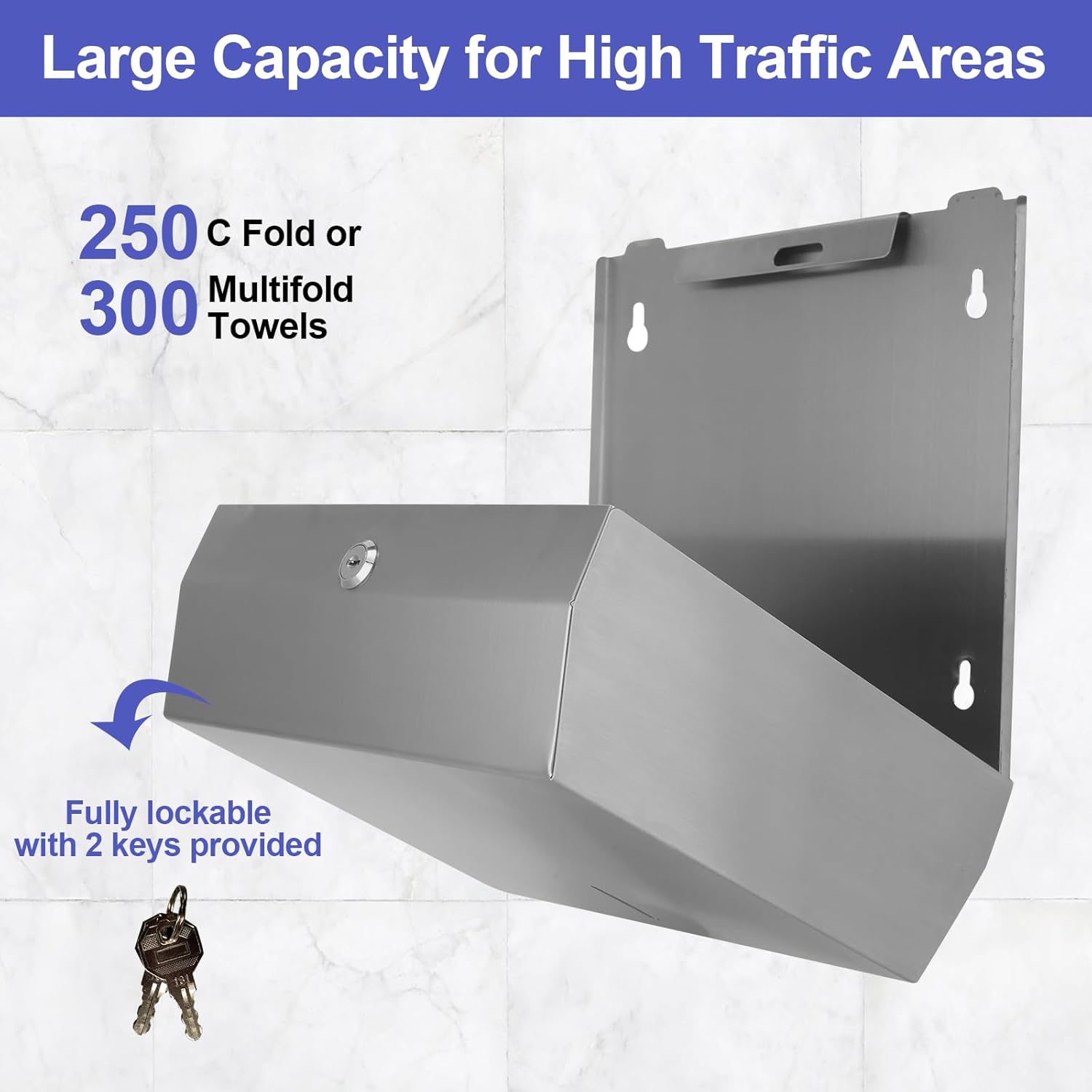 Paper Towel Dispenser Wall Mount, Brushed Stainless Steel Commercial Paper Towel Holder with Lock